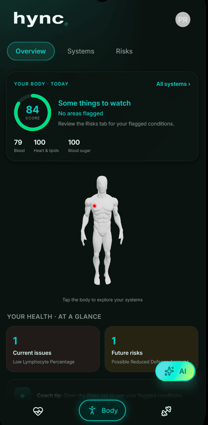 Hync Body main screen
